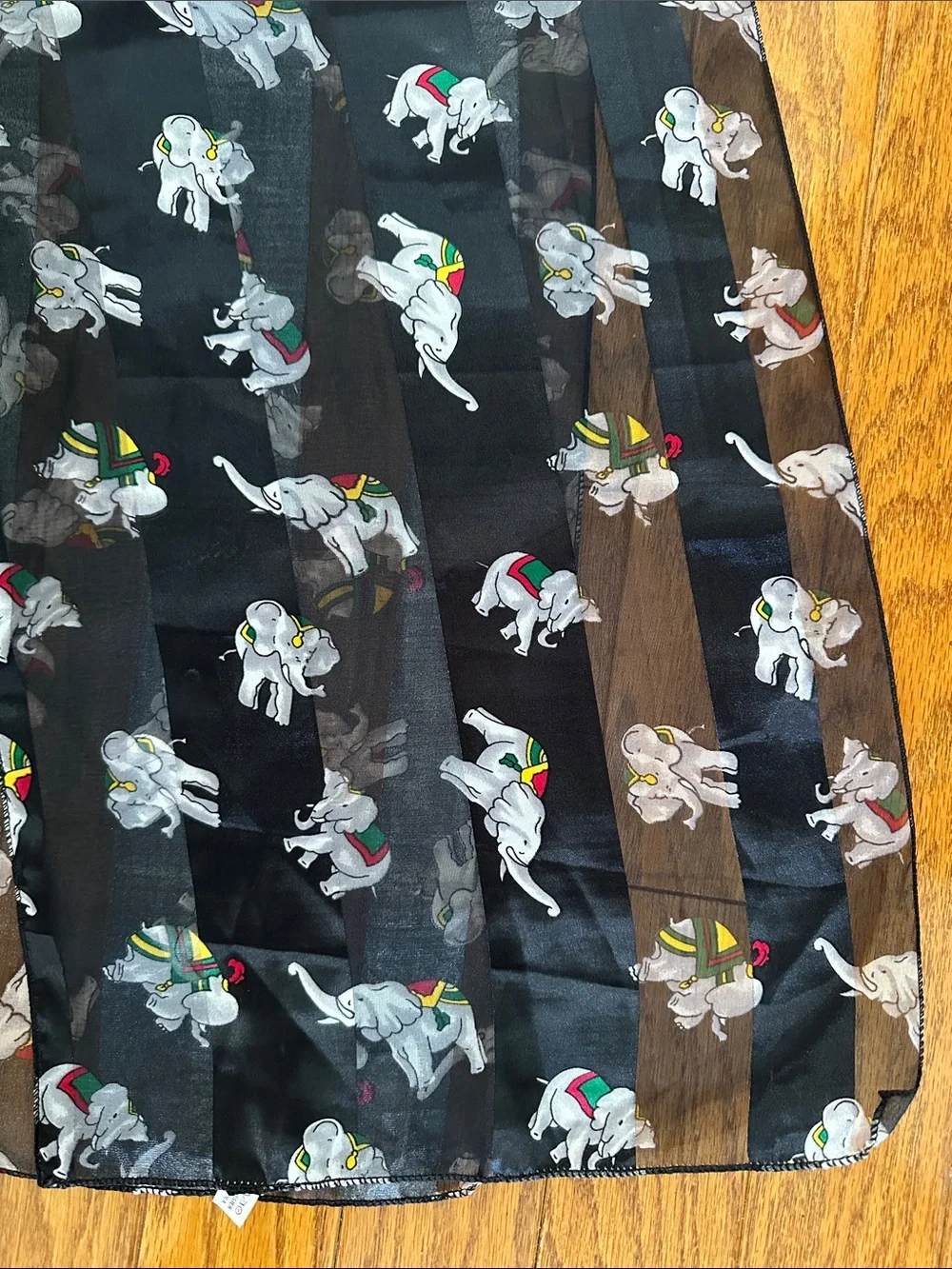 Fun Vintage Circus‎ Elephant Print Black Semi Sheer Polyester Scarf